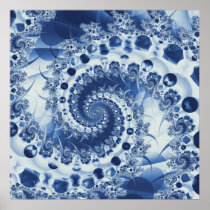Pale Blue Spiral Shell Fractal Posters