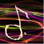 Pale coloured music note against black neon back photo cut out