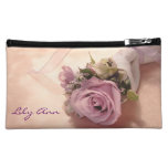 pale mixed flower bouquet cosmetic bag