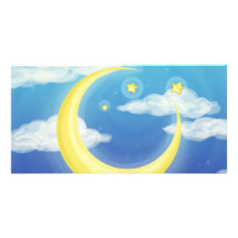 Pale Moon on Blue Picture Card