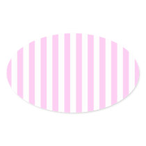 Pale Pink and White and Vertical and Stripes Oval Sticker