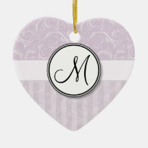 Pale Pink Floral Wisps & Stripes with Monogram Christmas Tree Ornaments