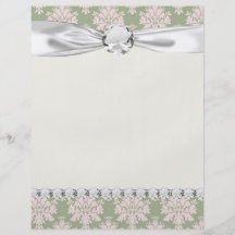 pale pink on sage green ornate damask pattern full colour flyer