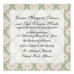 pale pink on sage green ornate damask pattern personalized invites