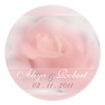 pale pink rose wedding date reminder round stickers