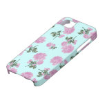 Pale Pink Roses - flower pattern on blue iPhone 5 Cases