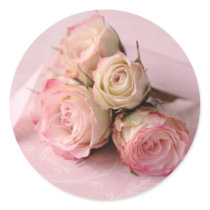 pale roses on pink swirls small stickers