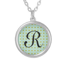 Pale teal with gold polka dots custom necklace