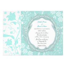 Pale Turquoise and White Floral Wedding Invite