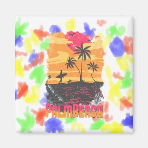 Palm Beach surfer palm trees pink orange faded Refrigerator Magnet