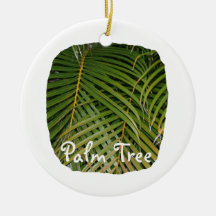 Palm Fronds with Palm Tree white text tropical Christmas Tree Ornaments