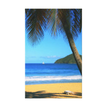 Palm shaded Caribbean island beach Gallery Wrapped Canvas