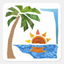 Palm, Sun & Sea Square Stickers
