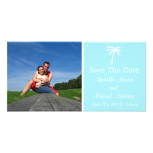 Palm Tree Save The Date Photocard (Light Blue) Custom Photo Card
