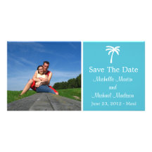 Palm Tree Save The Date Photocard (Medium Blue) Photo Greeting Card