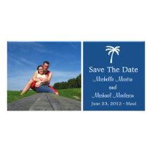 Palm Tree Save The Date Photocard (Navy Blue) Custom Photo Card