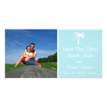 Palm Tree Save The Date Photocard (Pale Blue) Personalized Photo Card
