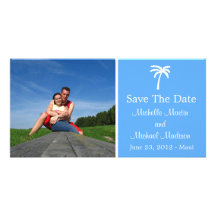 Palm Tree Save The Date Photocard (Sky Blue) Custom Photo Card