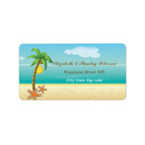 Palm tree & starfish tropical beach wedding label