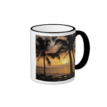 Palm tree sunset coffee mugs