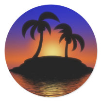 Palm Tree Sunset Round Stickers