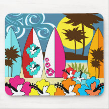 Palmier surfant de planches de surf de plage d'océ tapis de souris