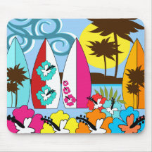 Palmier surfant de planches de surf de plage d'océ tapis de souris