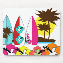 Palmier surfant de planches de surf de plage d'océ tapis de souris