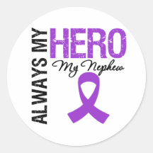 Pancreatic Cancer Always My Hero My Nephew Round Sticker