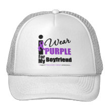 Pancreatic Cancer I Wear Purple Ribbon Boyfriend Hat