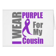 Pancreatic Cancer I Wear Purple Ribbon Cousin Greeting Card