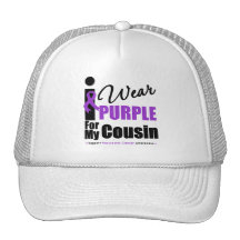 Pancreatic Cancer I Wear Purple Ribbon Cousin Mesh Hat