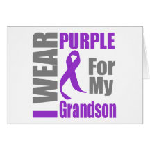 Pancreatic Cancer I Wear Purple Ribbon Grandson Cards