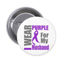 Pancreatic Cancer I Wear Purple Ribbon Husband Pinback Buttons