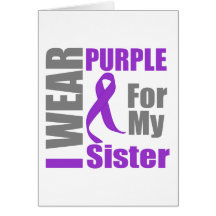 Pancreatic Cancer I Wear Purple Ribbon Sister Greeting Card