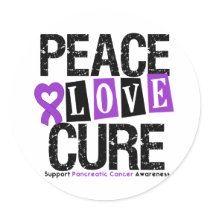 Pancreatic Cancer Peace Love Cure Round Stickers