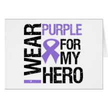 Pancreatic Cancer Purple Ribbon (Hero) Greeting Cards