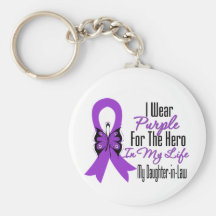Pancreatic Cancer Ribbon My Hero My Daughter inLaw Keychains