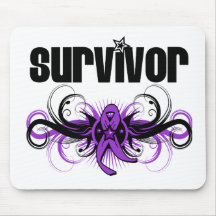 Pancreatic Cancer Survivor Grunge Winged Emblem Mousepads