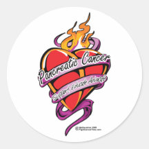 Pancreatic Cancer Tattoo Heart Round Stickers