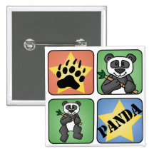 Panda Art Pinback Buttons