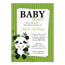 Panda Bamboo Green Stripes Baby Shower Personalized Invites