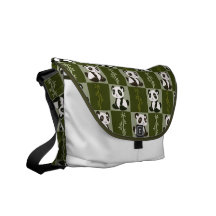Panda Bamboo Shoot Chequered Pattern Messenger Bag