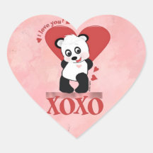 Panda Bear Heart Stickers