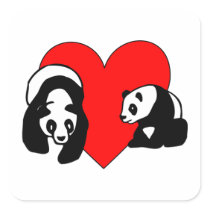 Panda Bear Love Square Stickers