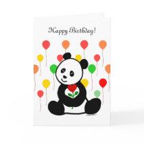 Panda Cartoon and A Heart Flower Birthday Cards