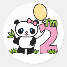 Panda Girl 2nd Birthday Round Sticker