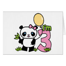 Panda Girl 3rd Birthday Invitations Cards