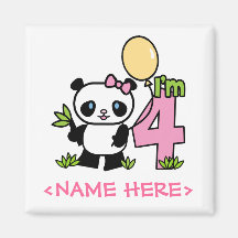 Panda Girl 4th Birthday Fridge Magnets