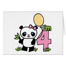 Panda Girl 4th Birthday Invitations Cards
